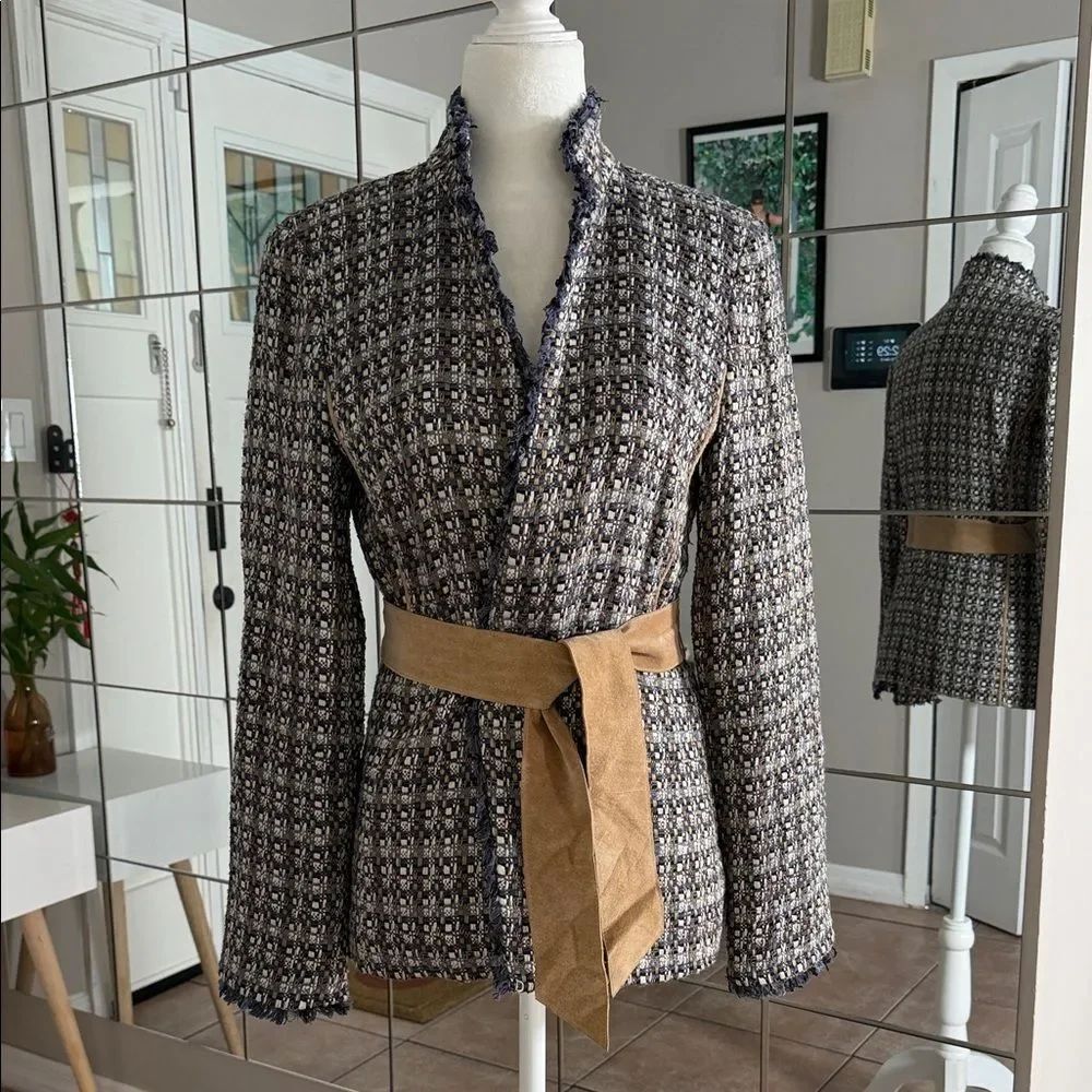Doncaster Silk and Leather Textured Bouclé Belted Jacket